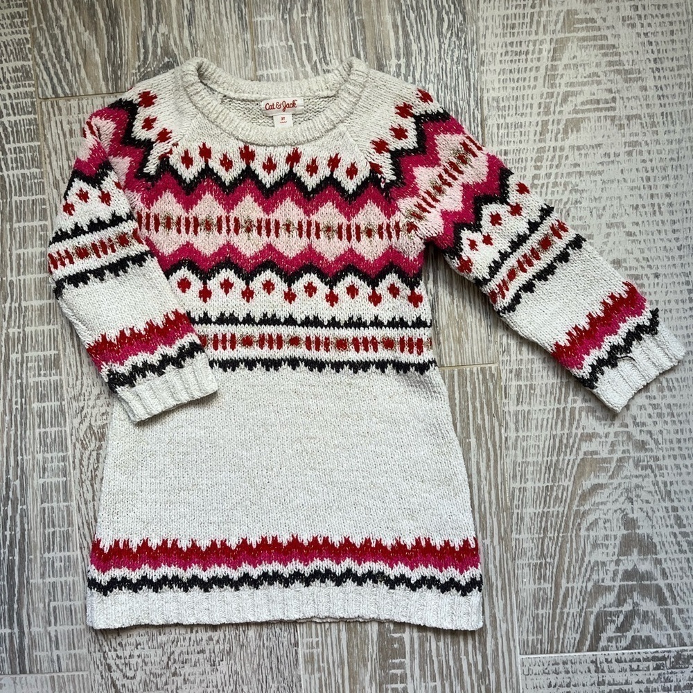 2T Soft Sweater Dress Cat & Jack Brand Stitching cream red black